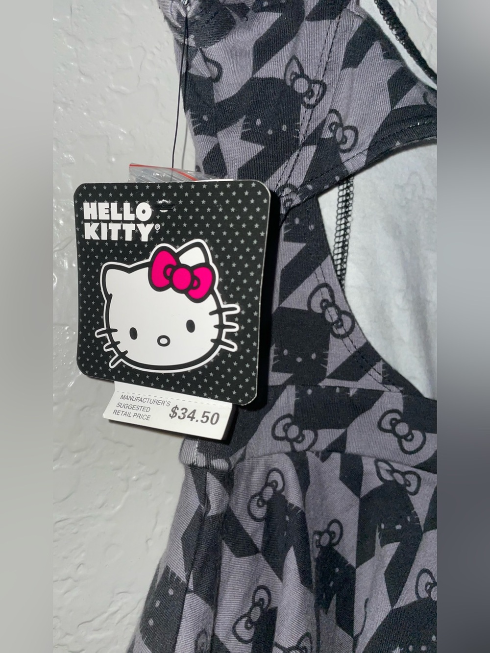 Hello Kitty Houndstooth Black & Gray Peplum Dress with Gold Accent Size Medium - Picture 6 of 9
